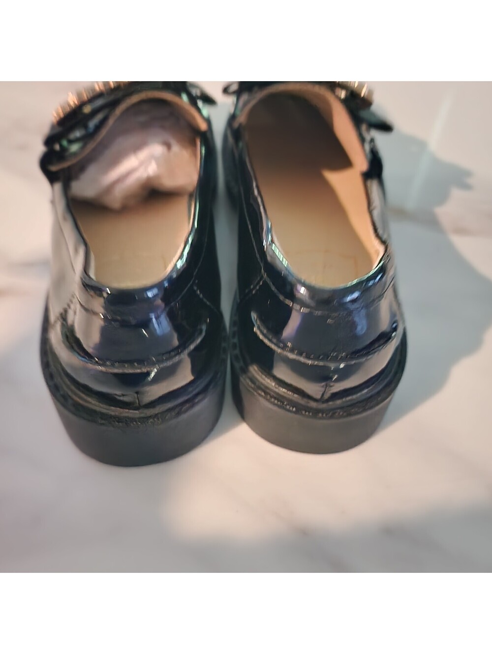 New Black Patent Crystal Buckle Loafers Women’s Fits Size 8 – Luxury-Inspired - Picture 8 of 12
